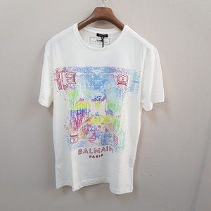 Balmain Men Multicolor Printed White Tee
